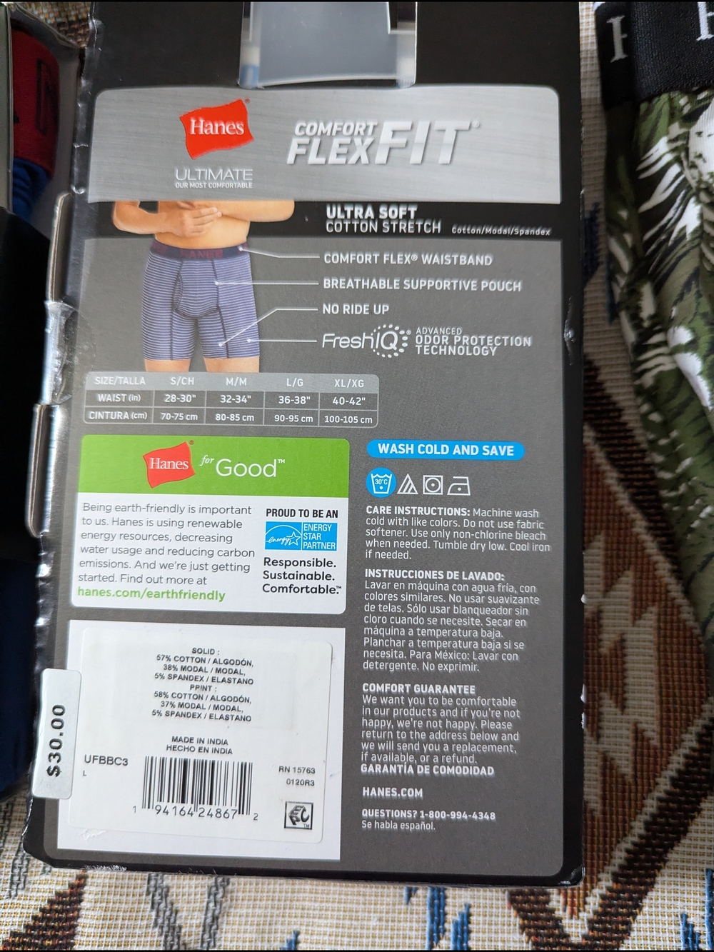 Hanes Men’s Boxer Briefs Pack – Blue, Black, Gray, Red - Picture 7 of 8
